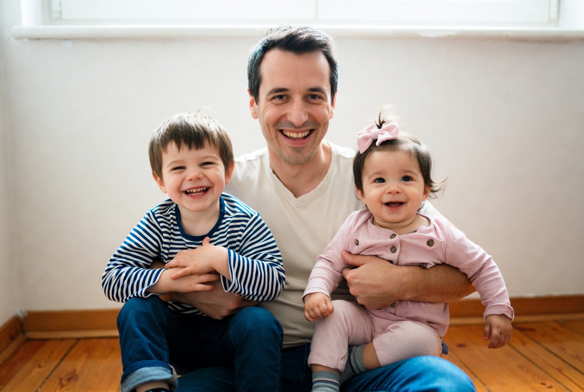 Papa heureux avec ses enfants